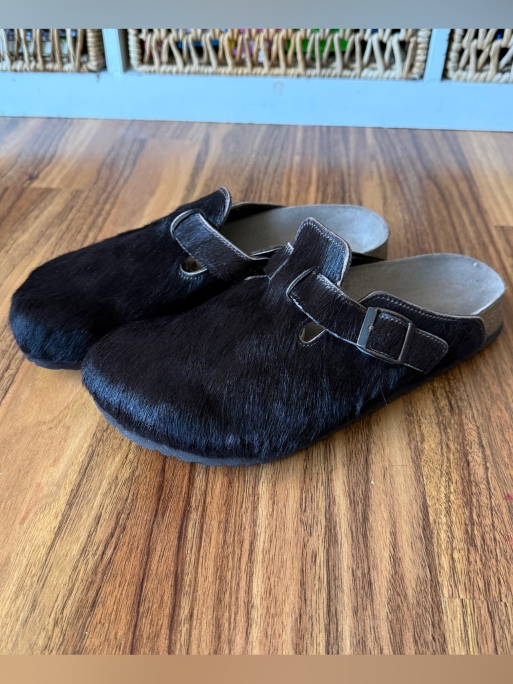 VTG Papillio Birkenstock Wo Sz 9 Dark Brown Pony Hair Boston Clogs Corkbed Soles